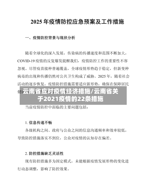 云南省应对疫情经济措施/云南省关于2021疫情的22条措施-第1张图片